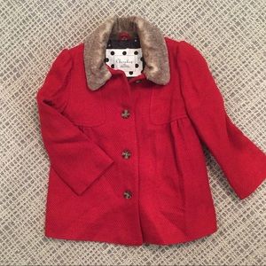 Red pea coat with faux fur